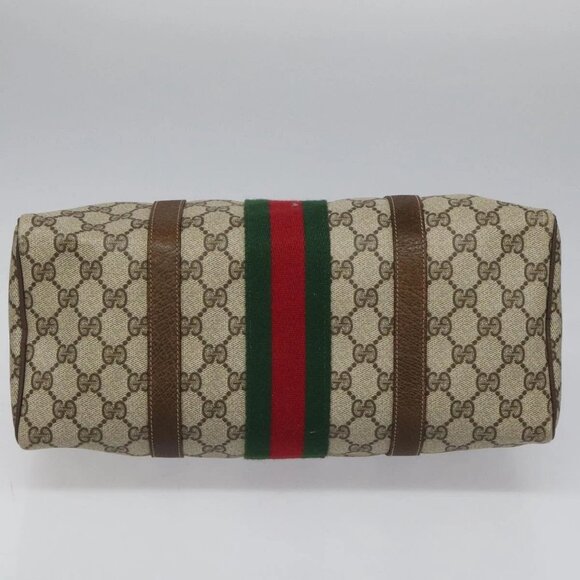 GUCCI GG Supreme Web Sherry Line Boston Bag PVC Beige Red - Picture 9 of 16